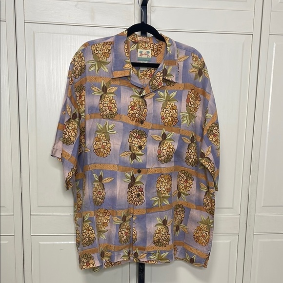Reyn Spooner Hawaiian Regency Textured 100% Linen Shirt Mens XL Pineapple Print - Picture 1 of 10
